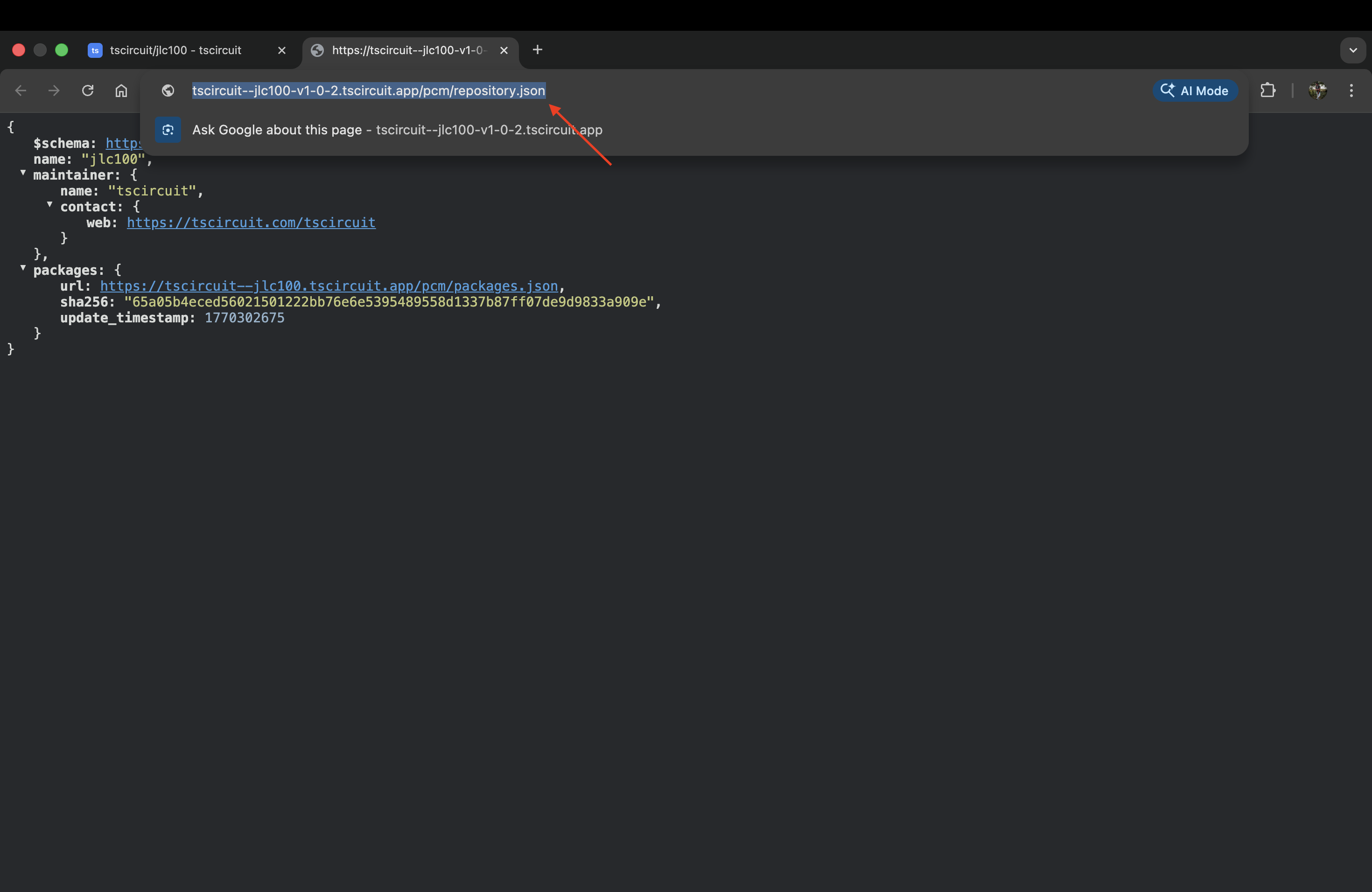Copy the repository URL from the browser address bar